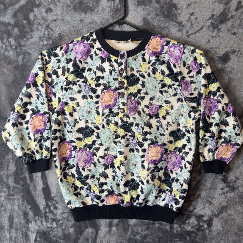 Gerald Works Size Large Flour Flowers All Over Print Pastel Pullover Long Sleeve